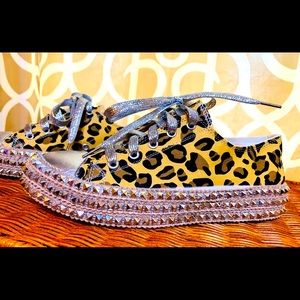 Studded Leopard Canvas Lace-up Sneakers NWOB Sz 8